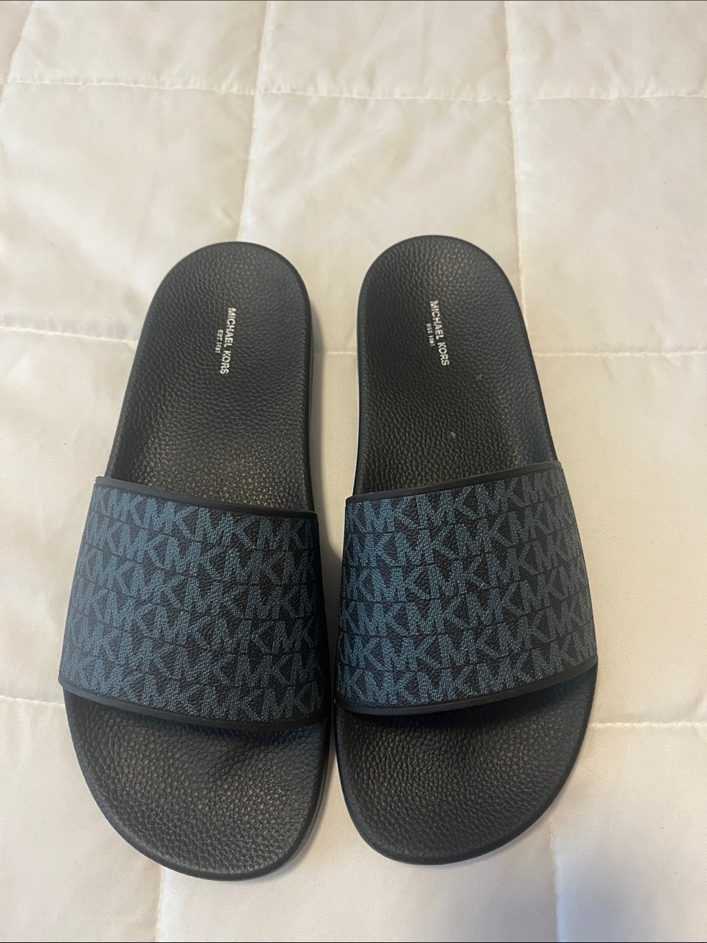 Michael Kors Black/Charcoal MK Monogram Slide Sandals